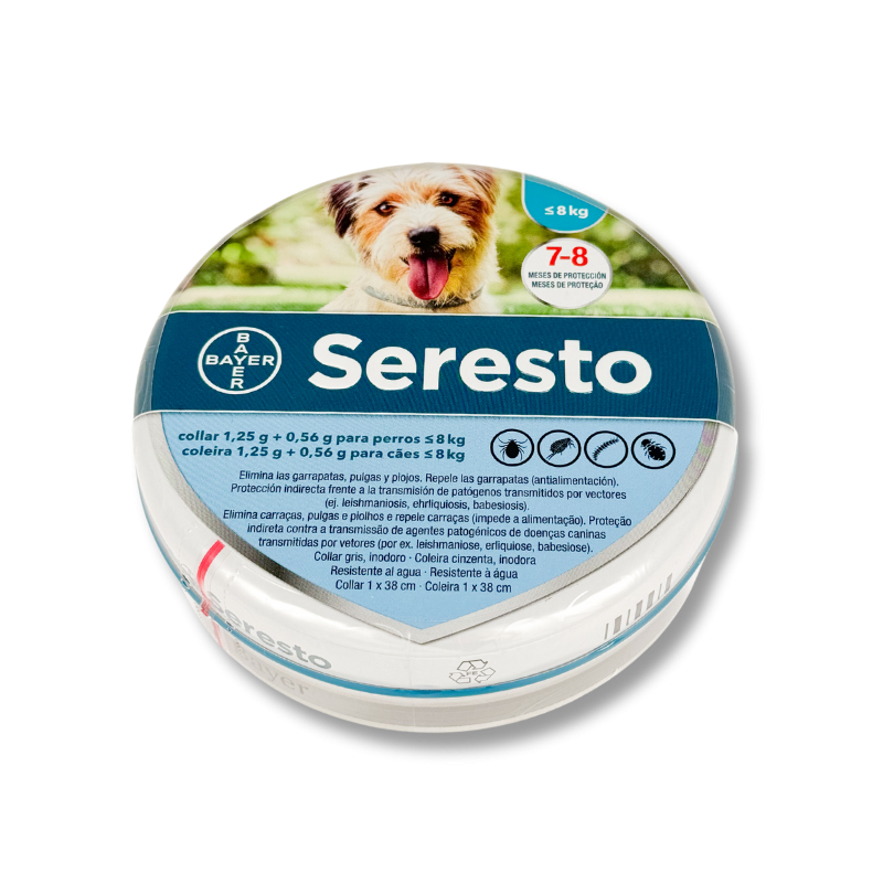Coleira Seresto antiparásitos para cães menos de 8 kg