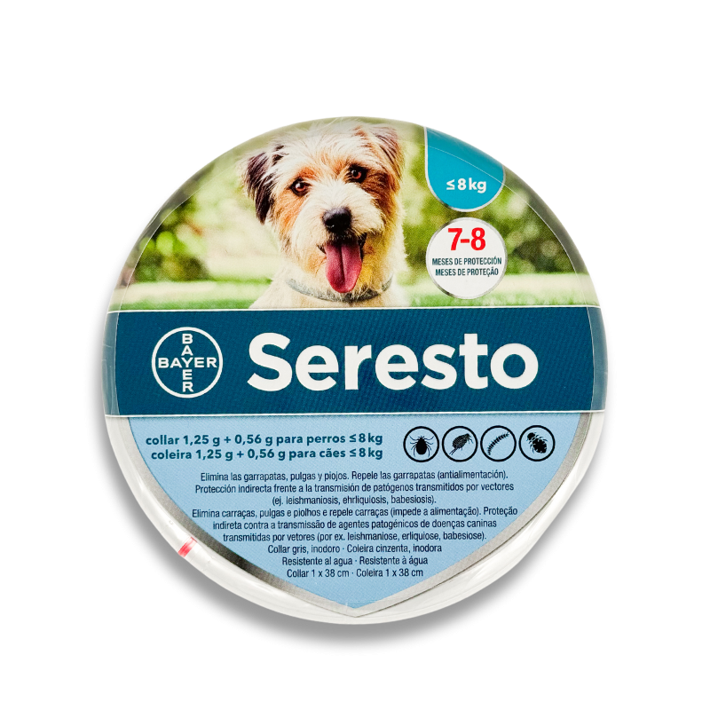 Coleira Seresto antiparásitos para cães menos de 8 kg