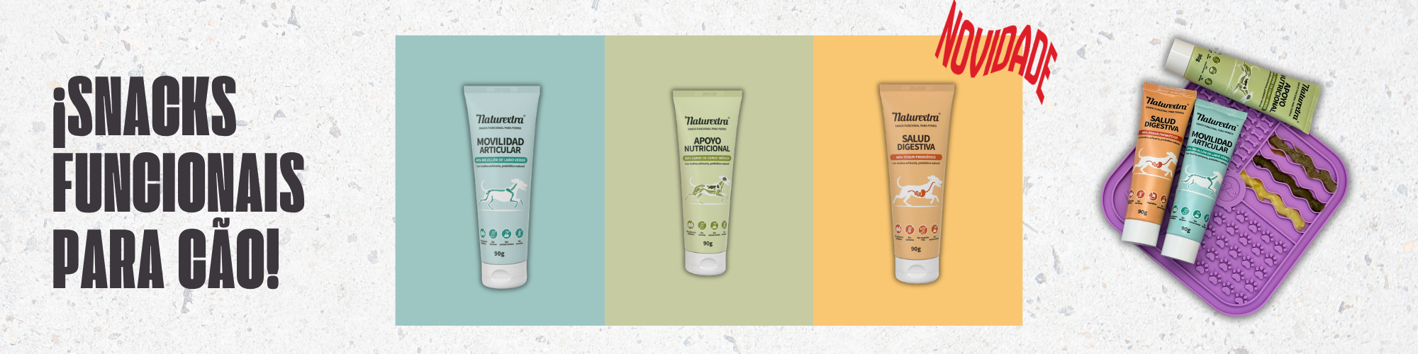 Snacks funcionais para cães! Lickmat… Ou direto do tubo. ?